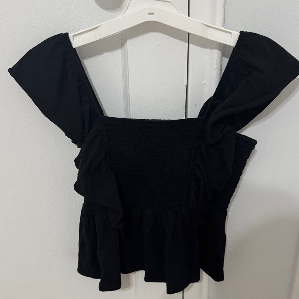 American Eagle Black Ruffle Top
